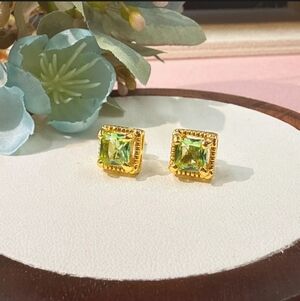 New 18K Gold Plated and Green Stud Earrings